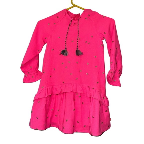 Billieblush girls neon Pink Kids Dress Tassel Detail gold embroidered sz 8  nwt